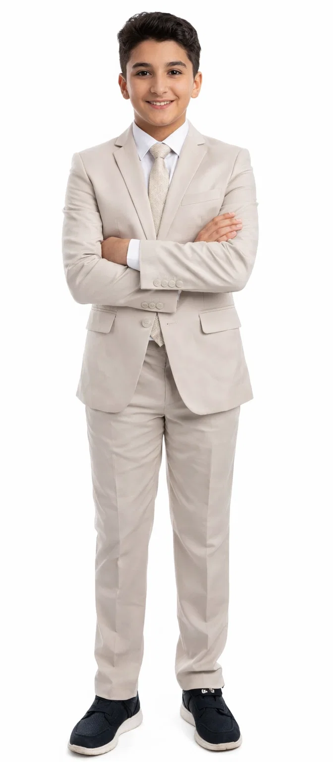 Boys Perry Ellis 2 Button Vested Wedding Suit in Tan