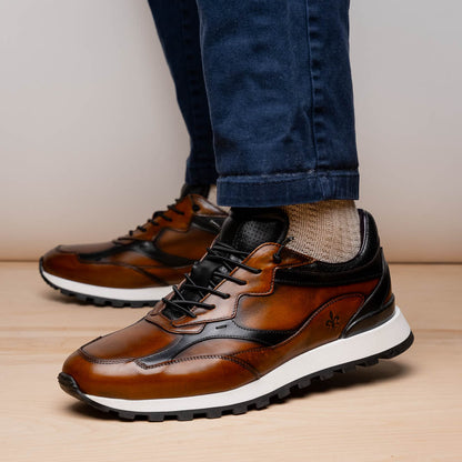 Zelli Bravo Hand Finished Calfskin Trainer Sneaker in Cognac