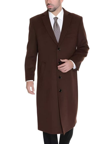 Ankle length 4 Buttons Brown Wool Cashmere Blend Overcoat Top Coat