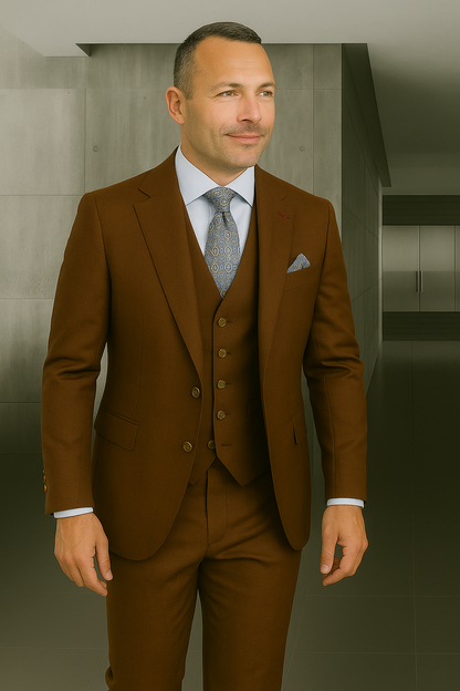 Wool Suit - Italian Made Business Suit by Statement Men's 3 Piece 100% Wool Fashion Suit - Bold Colors
