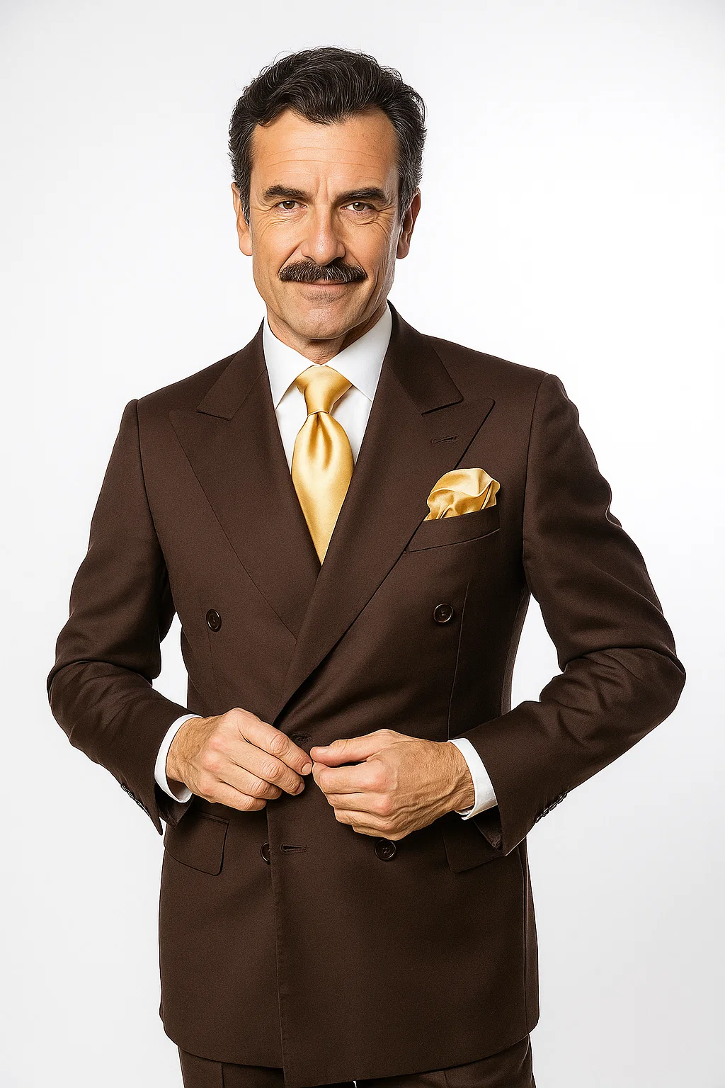 Suits With Baggy Pleated Pants - Wide Leg Pants 100% Wool - Classic Fit in Brown Color by Rossiman