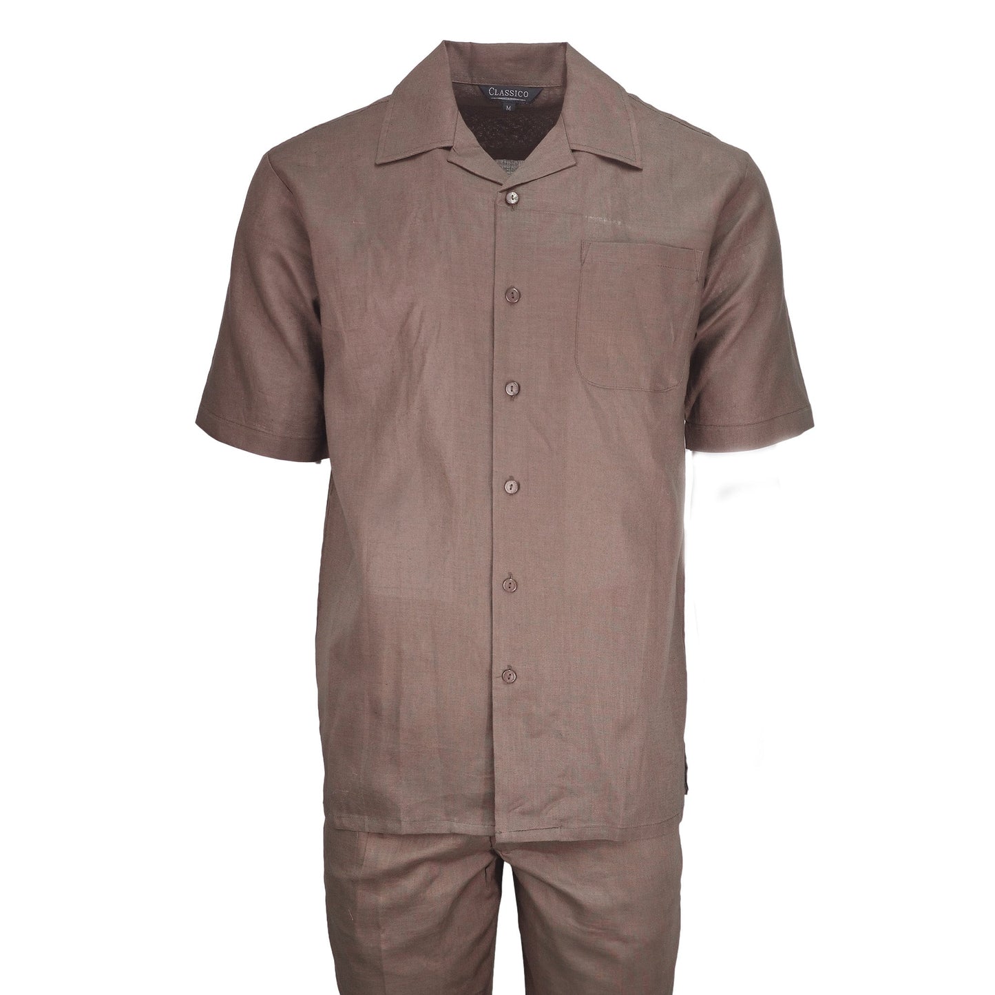 Mens Brown Linen Shirt and Pants Casual Outfit Set