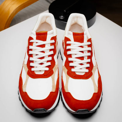Zelli Bruno Goat Suede and Calfskin Trainer Sneaker in Rust & Taupe