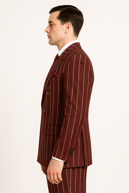 Burgundy Pinstripe Suit - Mens 1920s Gangster Pinstripe Suit - Style Chalk Pinstripe