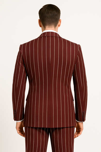 Burgundy Pinstripe Suit - Mens 1920s Gangster Pinstripe Suit - Style Chalk Pinstripe