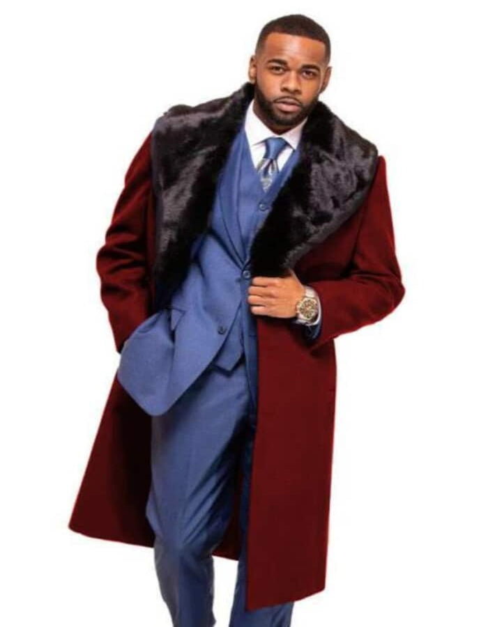 burgundy dress coat Men's Wool Overcoat with Fur Collar, Winter for Male Gear Stay warm and stylish Size:Toddler Size 6 Plus Size Black Tie