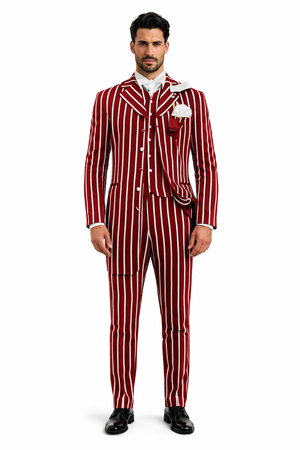 Burgundy Pinstripe Suit Mens 1920s Gangster Pinstripe Suit Chalk Pinstripe