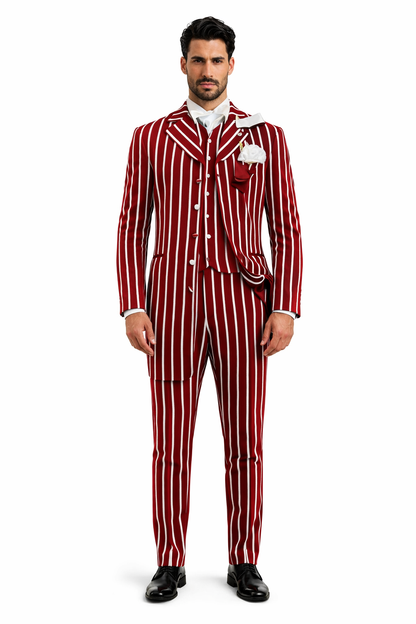 Burgundy Pinstripe Suit Mens 1920s Gangster Pinstripe Suit Chalk Pinstripe