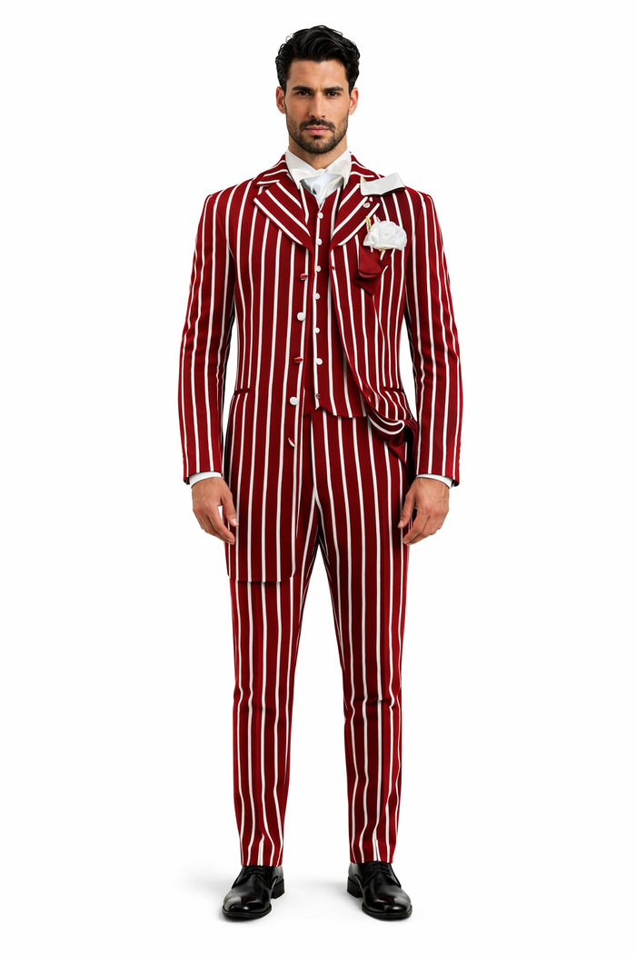 Burgundy Pinstripe Suit Mens 1920s Gangster Pinstripe Suit Chalk Pinstripe