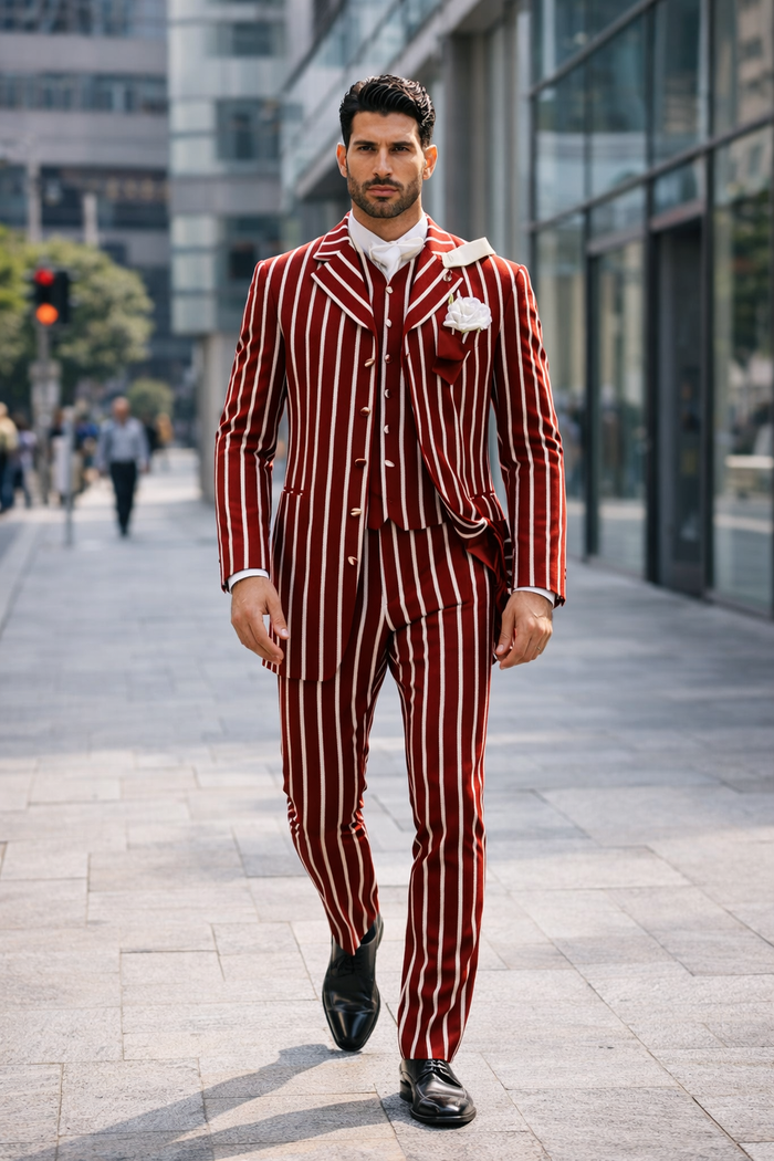 Burgundy Pinstripe Suit Mens 1920s Gangster Pinstripe Suit Chalk Pinstripe