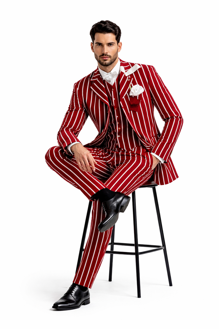Burgundy Pinstripe Suit Mens 1920s Gangster Pinstripe Suit Chalk Pinstripe