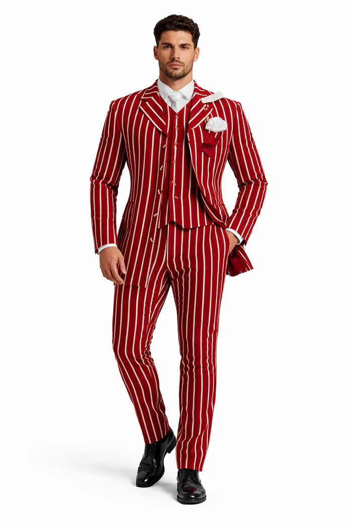 Burgundy Pinstripe Suit Mens 1920s Gangster Pinstripe Suit Chalk Pinstripe