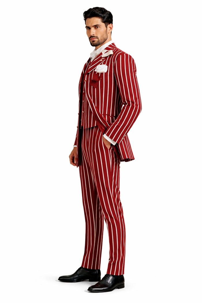 Burgundy Pinstripe Suit Mens 1920s Gangster Pinstripe Suit Chalk Pinstripe
