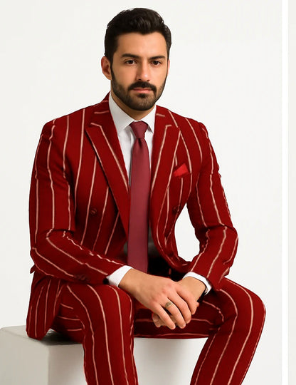Burgundy Pinstripe Suit - Mens 1920s Gangster Pinstripe Suit - Double Breasted Chalk Pinstripe