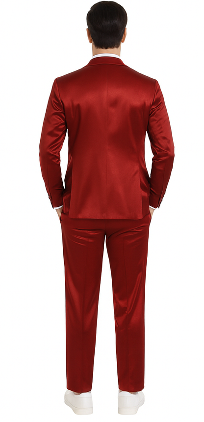 Burgundy Satin 3 Piece Slim Fit Tazzio Men's Suit  Premium Formalwear