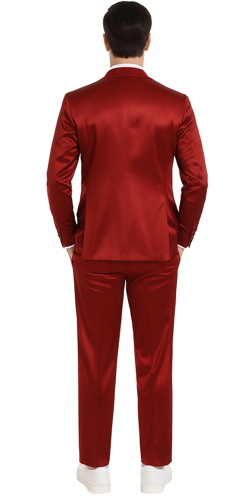 Burgundy Satin 3 Piece Slim Fit Tazzio Men's Suit  Premium Formalwear