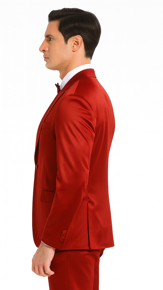 Burgundy Satin 3 Piece Slim Fit Tazzio Men's Suit  Premium Formalwear