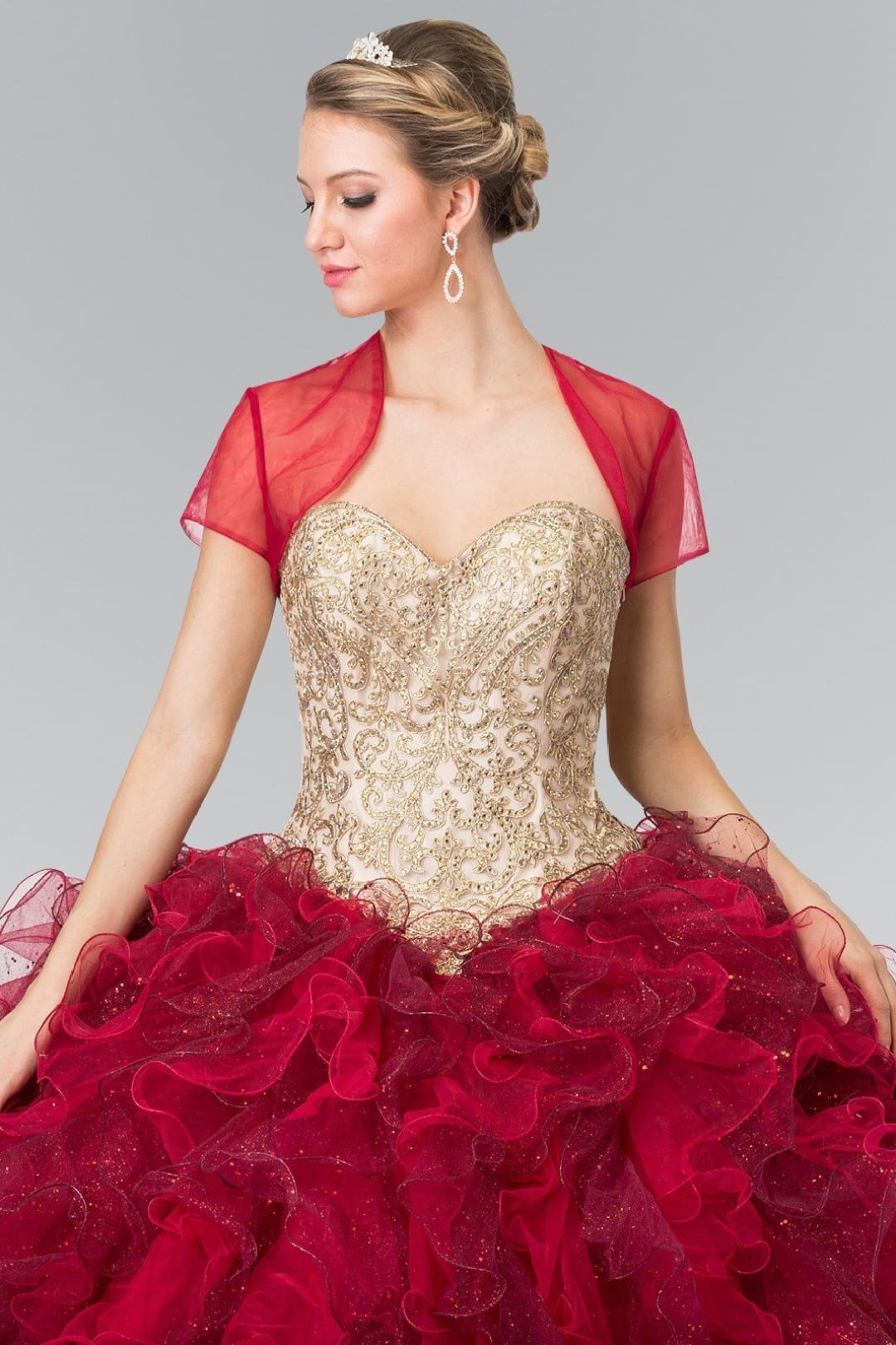 Burgundy Strapless Ruffled Ballgown by Elizabeth K GL2211 - Quinceanera Dresses