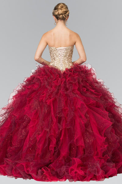 Burgundy Strapless Ruffled Ballgown by Elizabeth K GL2211 - Quinceanera Dresses