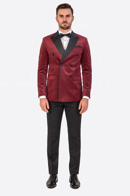 Burgundy Velvet Double Breasted Tuxedo Jacket  Wedding & Prom