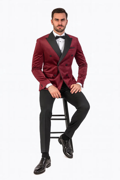 Burgundy Velvet Double Breasted Tuxedo Jacket  Wedding & Prom