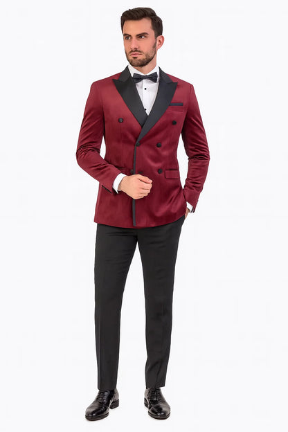Burgundy Velvet Double Breasted Tuxedo Jacket  Wedding & Prom