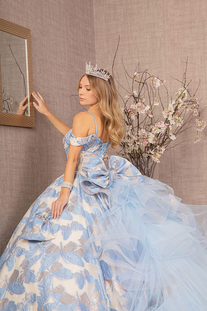 Butterfly Embroidered Quinceanera Dress Cold Shoulder Ball Gown by Elizabeth KGL3174
