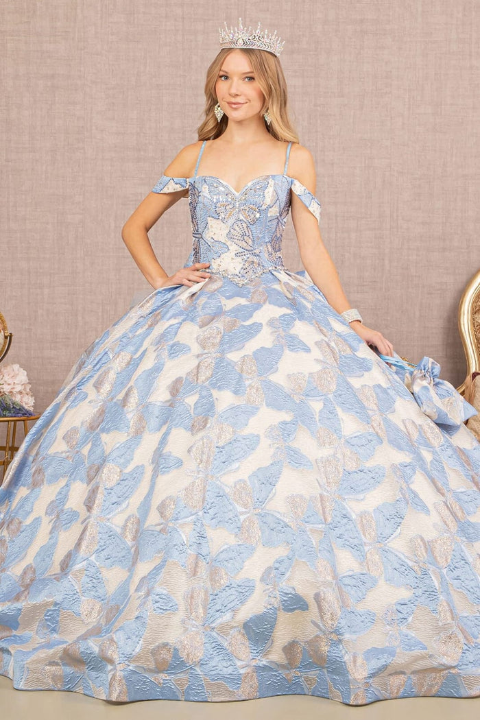 Butterfly Embroidered Quinceanera Dress Cold Shoulder Ball Gown by Elizabeth KGL3174