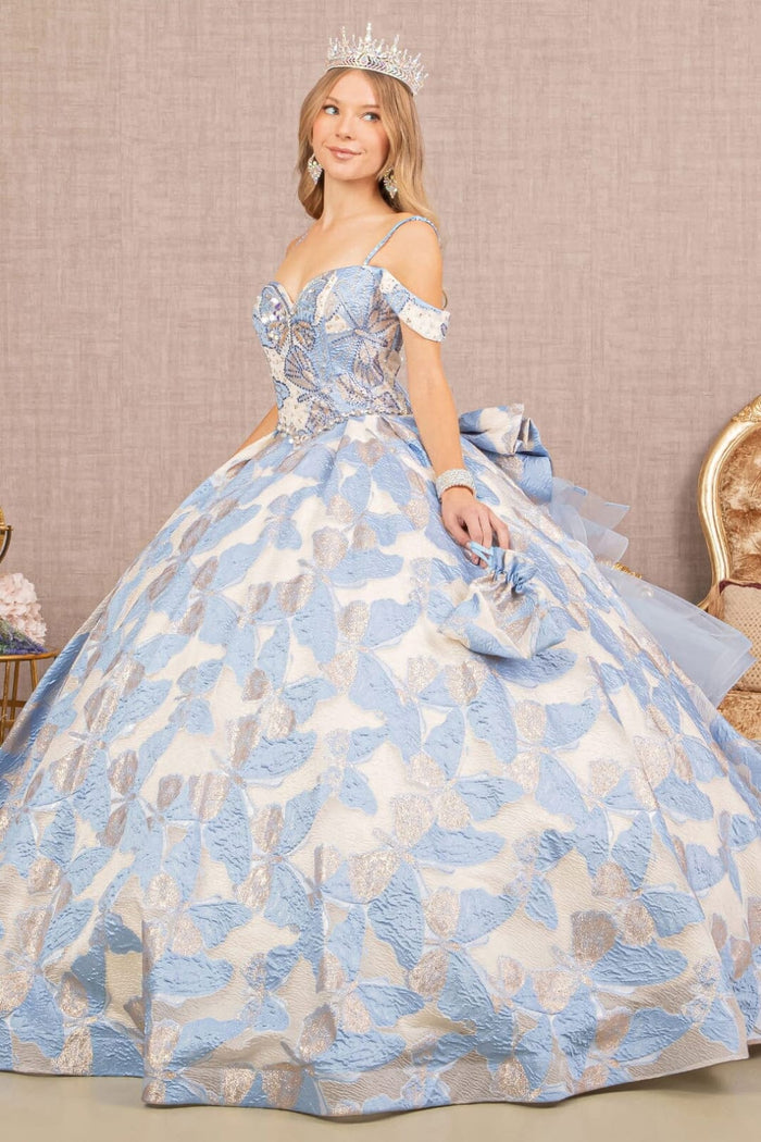Butterfly Embroidered Quinceanera Dress Cold Shoulder Ball Gown by Elizabeth KGL3174
