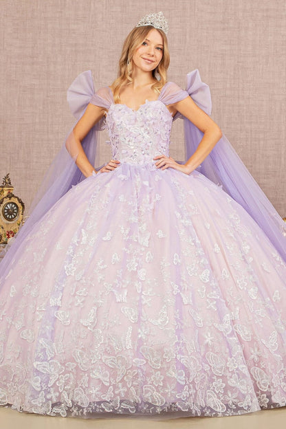 Butterfly Ribbon Sleeve Ball Gown by Elizabeth K GL3175 - Quinceanera Dresses
