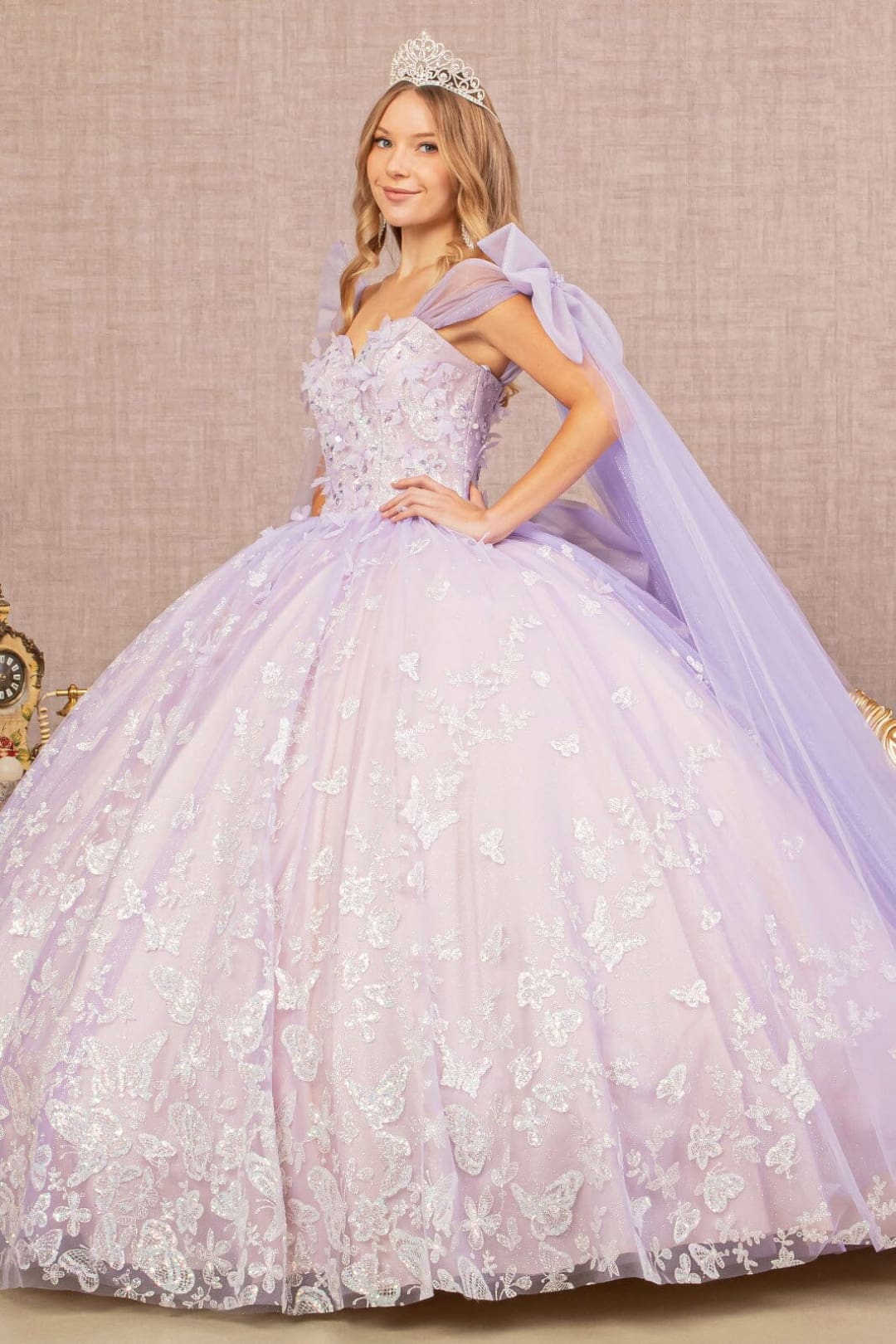 Butterfly Ribbon Sleeve Ball Gown by Elizabeth K GL3175 - Quinceanera Dresses
