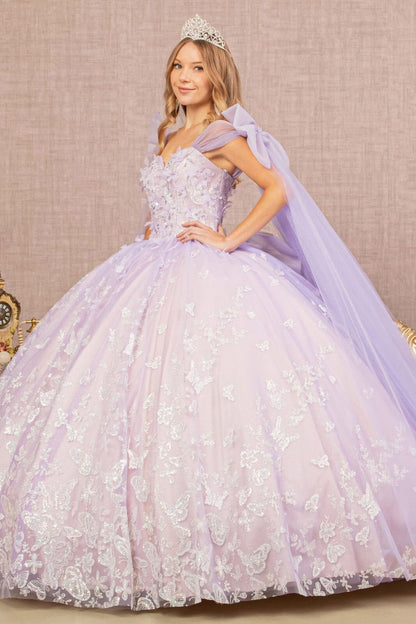 Butterfly Ribbon Sleeve Ball Gown by Elizabeth K GL3175 - Quinceanera Dresses