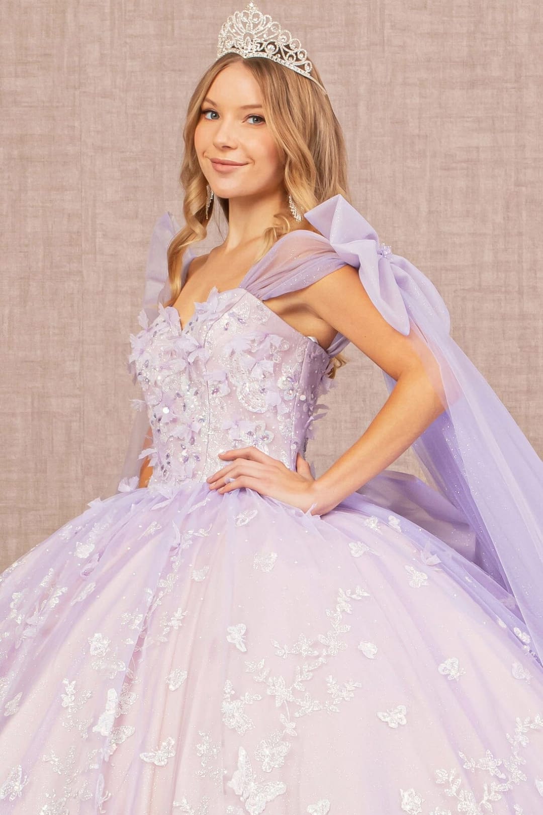 Butterfly Ribbon Sleeve Ball Gown by Elizabeth K GL3175 - Quinceanera Dresses