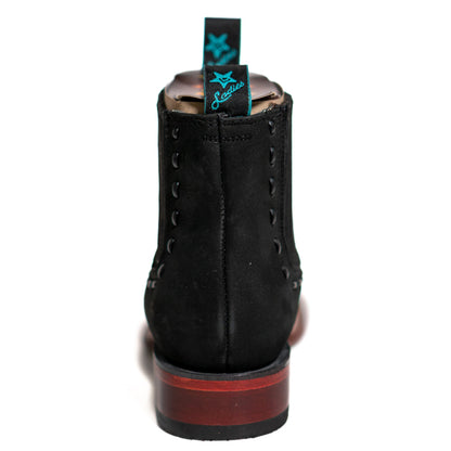 Los Altos Women's Boot Wide Square Toe Nobuck Black Leather Sole - Nobuck Black