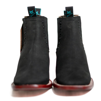 Los Altos Women's Boot Wide Square Toe Nobuck Black Leather Sole - Nobuck Black