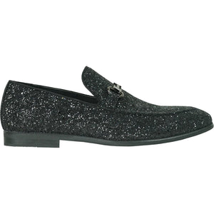 Bravo Mens Modern Glitter Sequin Prom Tuxedo Buckle Loafer in Black - Men's Dress Shoes