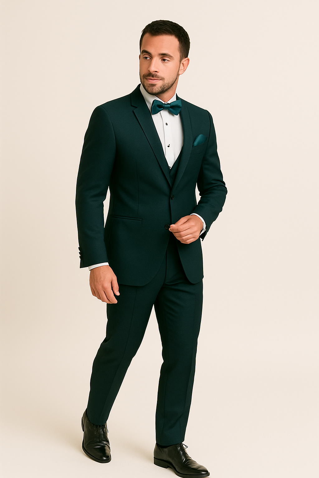 Mens Vested Shawl Lapel Tuxedo With Satin Trim in Hunter Green