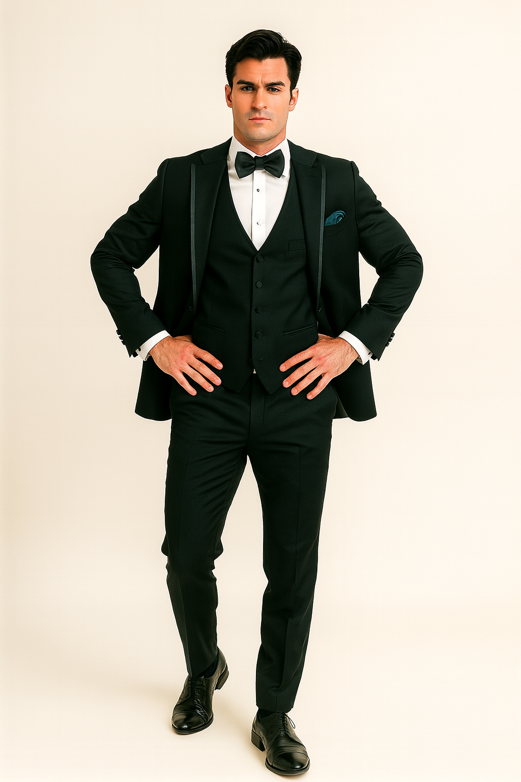 Mens Vested Shawl Lapel Tuxedo With Satin Trim in Hunter Green