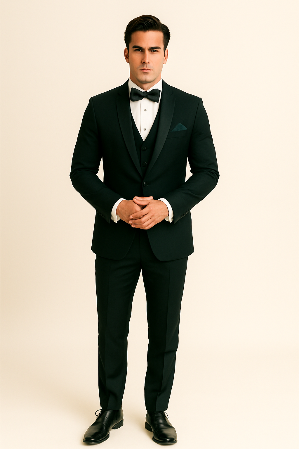 Mens Vested Shawl Lapel Tuxedo With Satin Trim in Hunter Green