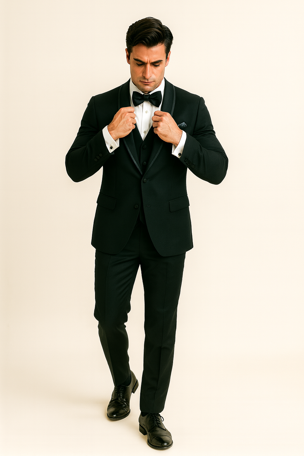 Mens Vested Shawl Lapel Tuxedo With Satin Trim in Hunter Green