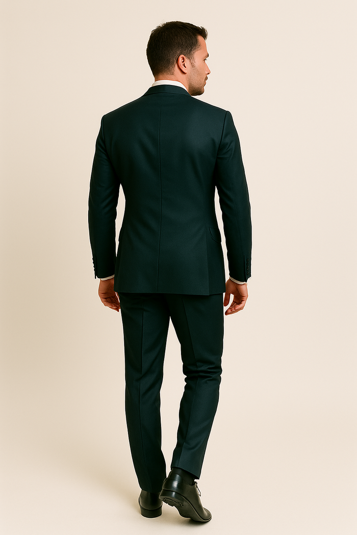 Mens Vested Shawl Lapel Tuxedo With Satin Trim in Hunter Green