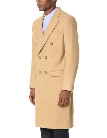 Men's Double Breasted Camel Back Wool Blend Vent Overcoat