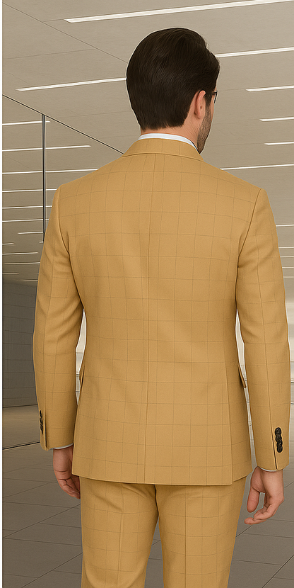 Wool Suit - Italian Made Business Suit by Statement Men's 100% Wool 2 Piece Double Breasted Suit - Subtle Windowpane