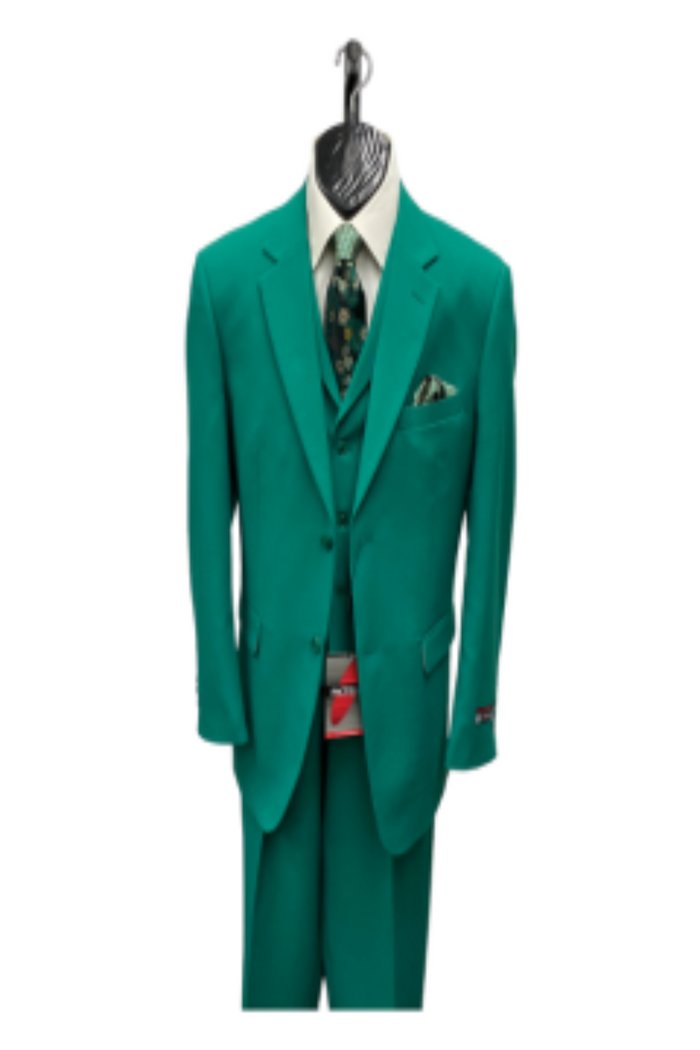 In Aguasta Green - Emerald Color Zacchi Men's 3 Piece Poplin Suit  Spring Colors & Award Winning Design