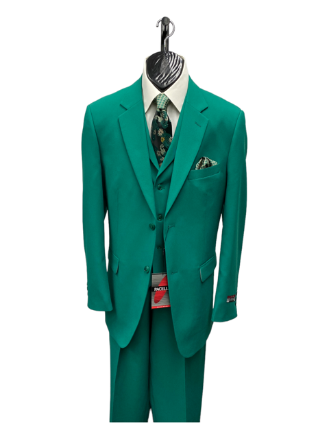 In Aguasta Green - Emerald Color Zacchi Men's 3 Piece Poplin Suit  Spring Colors & Award Winning Design