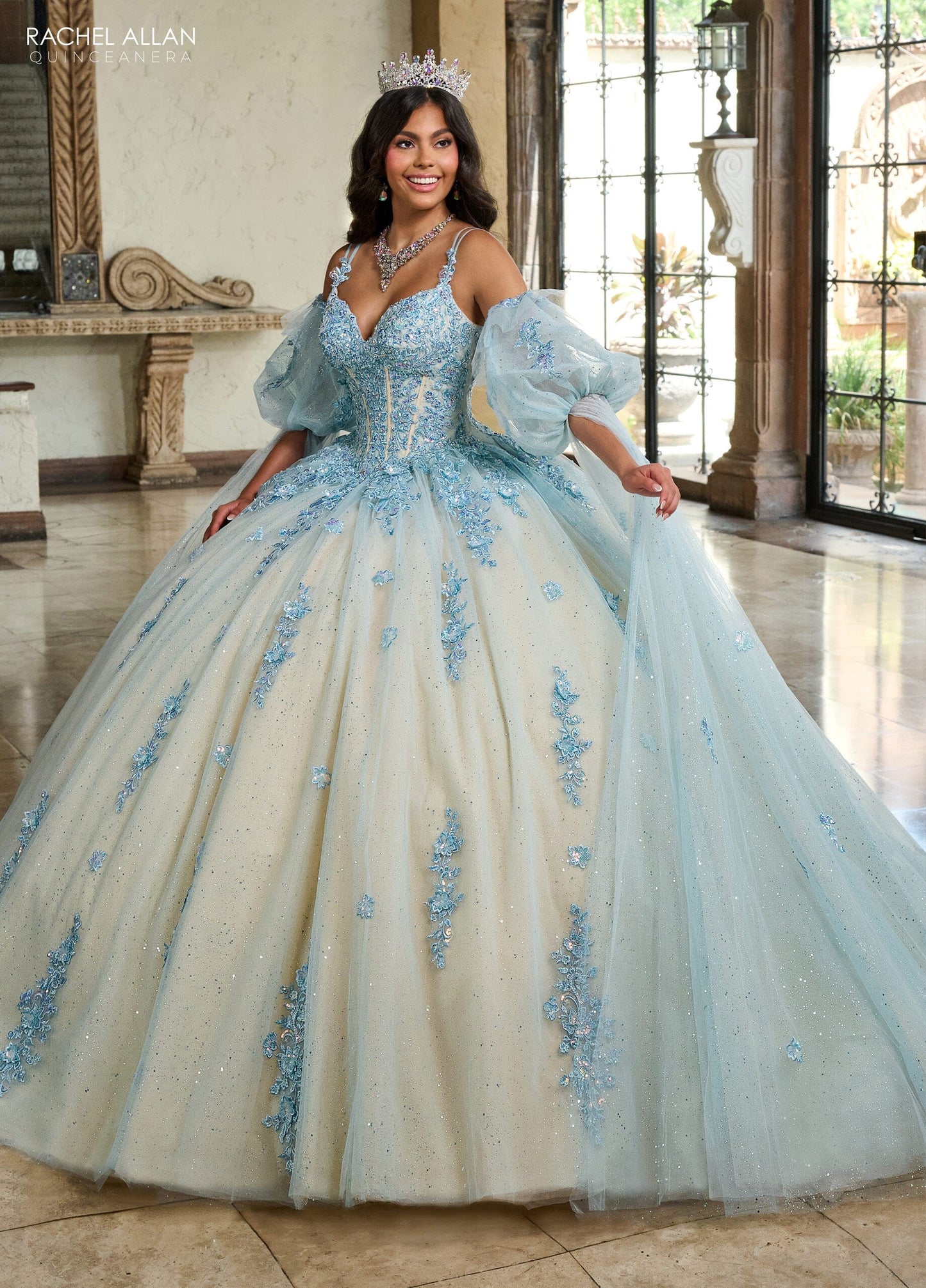 Rachel Allan RQ1133 Cape Sleeve Quinceanera Dress