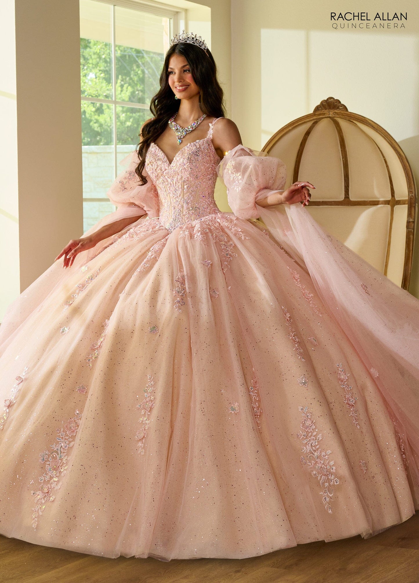 Rachel Allan RQ1133 Cape Sleeve Quinceanera Dress