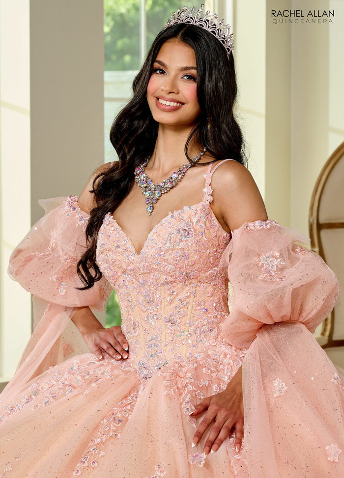 Rachel Allan RQ1133 Cape Sleeve Quinceanera Dress
