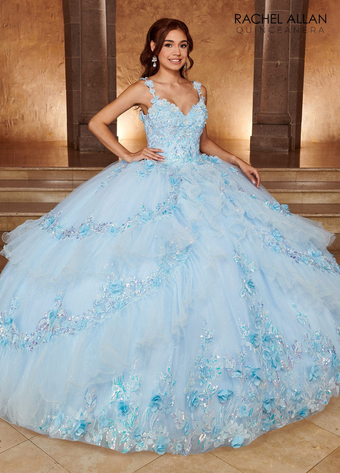Rachel Allan RQ3103 Cape Sleeve Tiered Quinceanera Dress