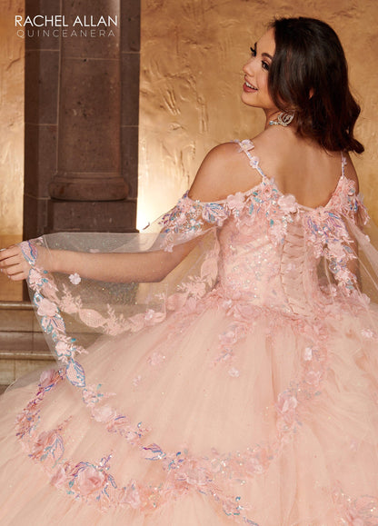 Rachel Allan RQ3103 Cape Sleeve Tiered Quinceanera Dress
